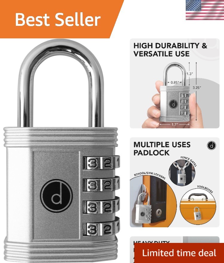 4-Digit Combination Lock - Weatherproof & Keyless Security for Lockers & Gates