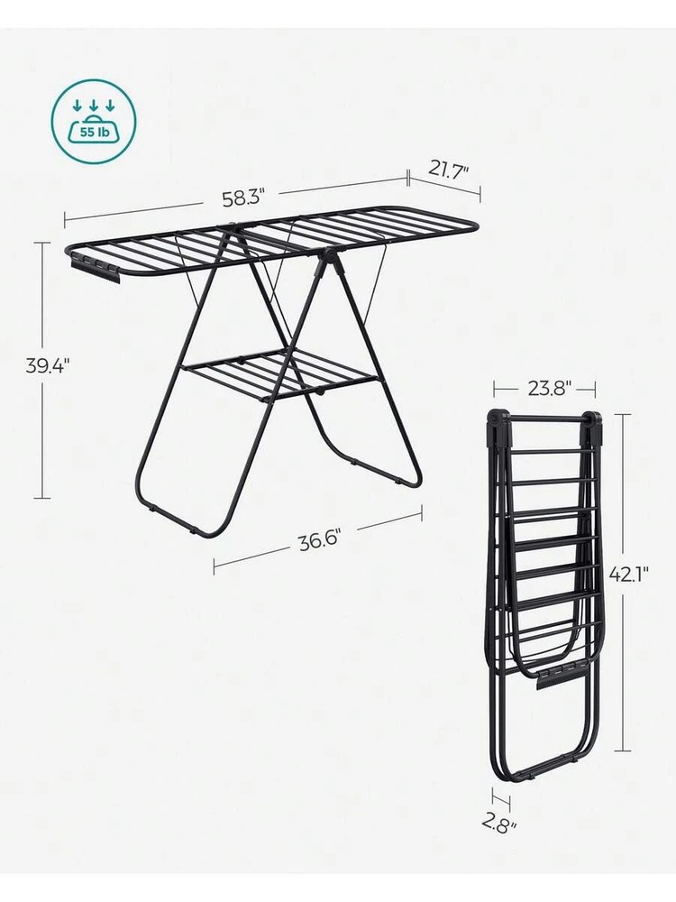 Free-Standing Metal Clothes Drying Rack Sock Clips Foldable Laundry