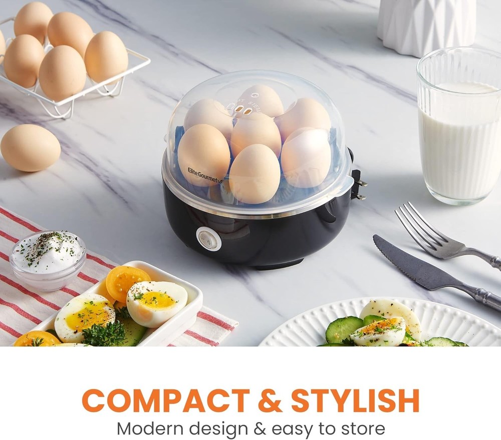 Black Electric Egg Cooker for Soft, Medium, Hard Boiled Eggs with Timer