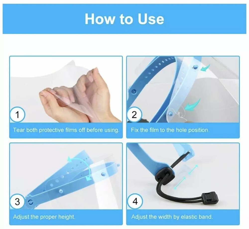 Face Shield 1 frame+2 shields; Flip-Up face shield; Adjustable face shield