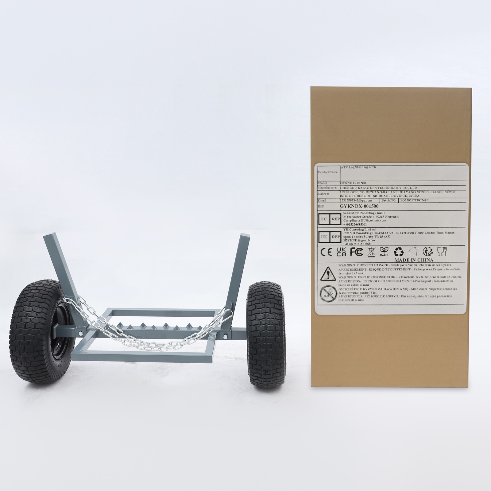 1500 LBS Capacity Log Skidder Heavy Duty Log Holder, Log Dolly with Chain Grey