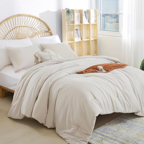 Full Size Comforter Modern Beige 3PCS Microfiber Full Size Comforter Sets for