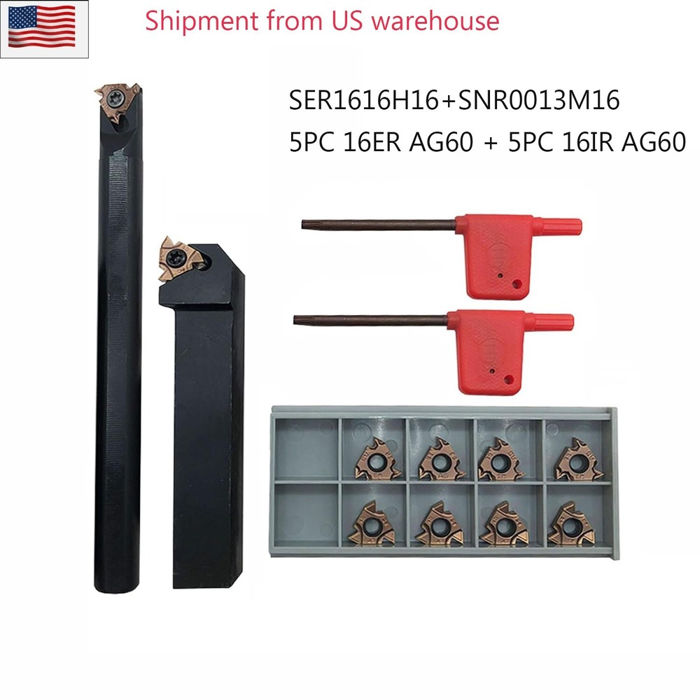 5 Pcs Boring Bar Lathe Internal Threading Inserts 1/2" 5/8" Turning Tool Holder