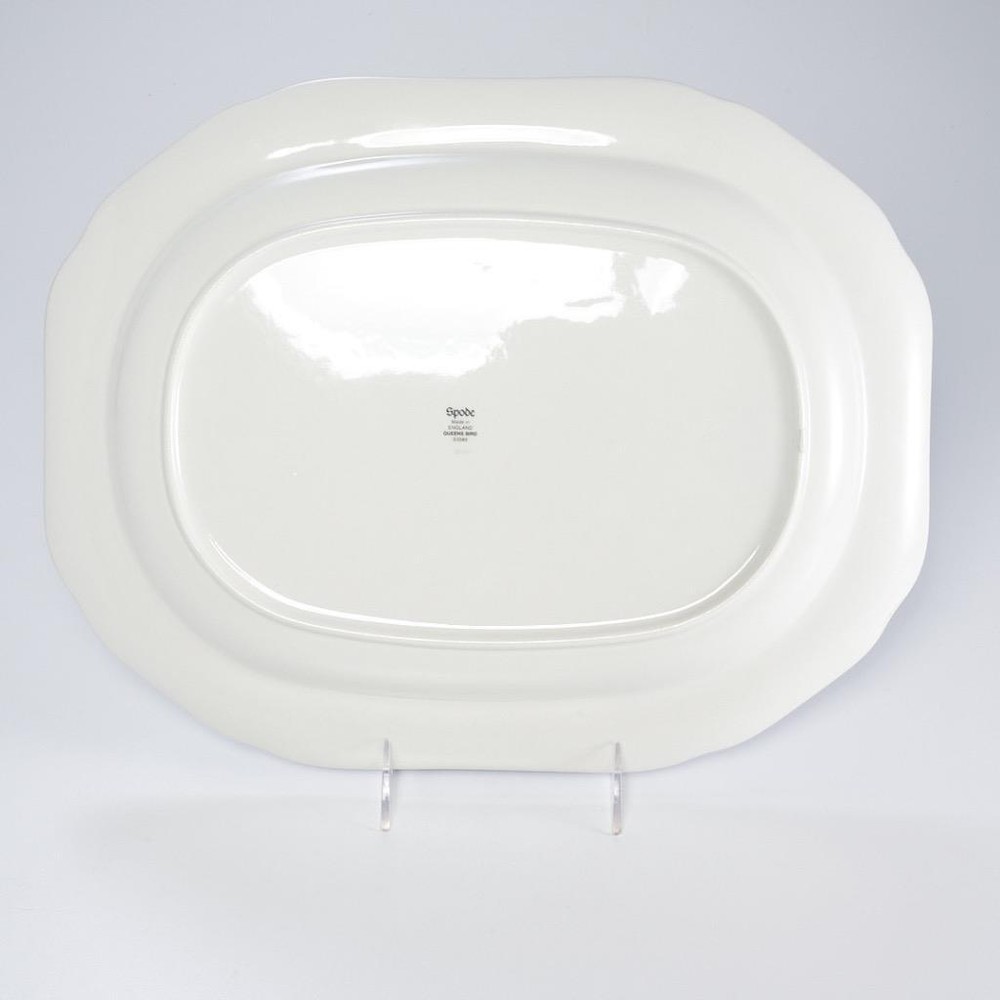 Spode England Queens Bird White S3589 Octagonal Oval Serving Platter 14x11"