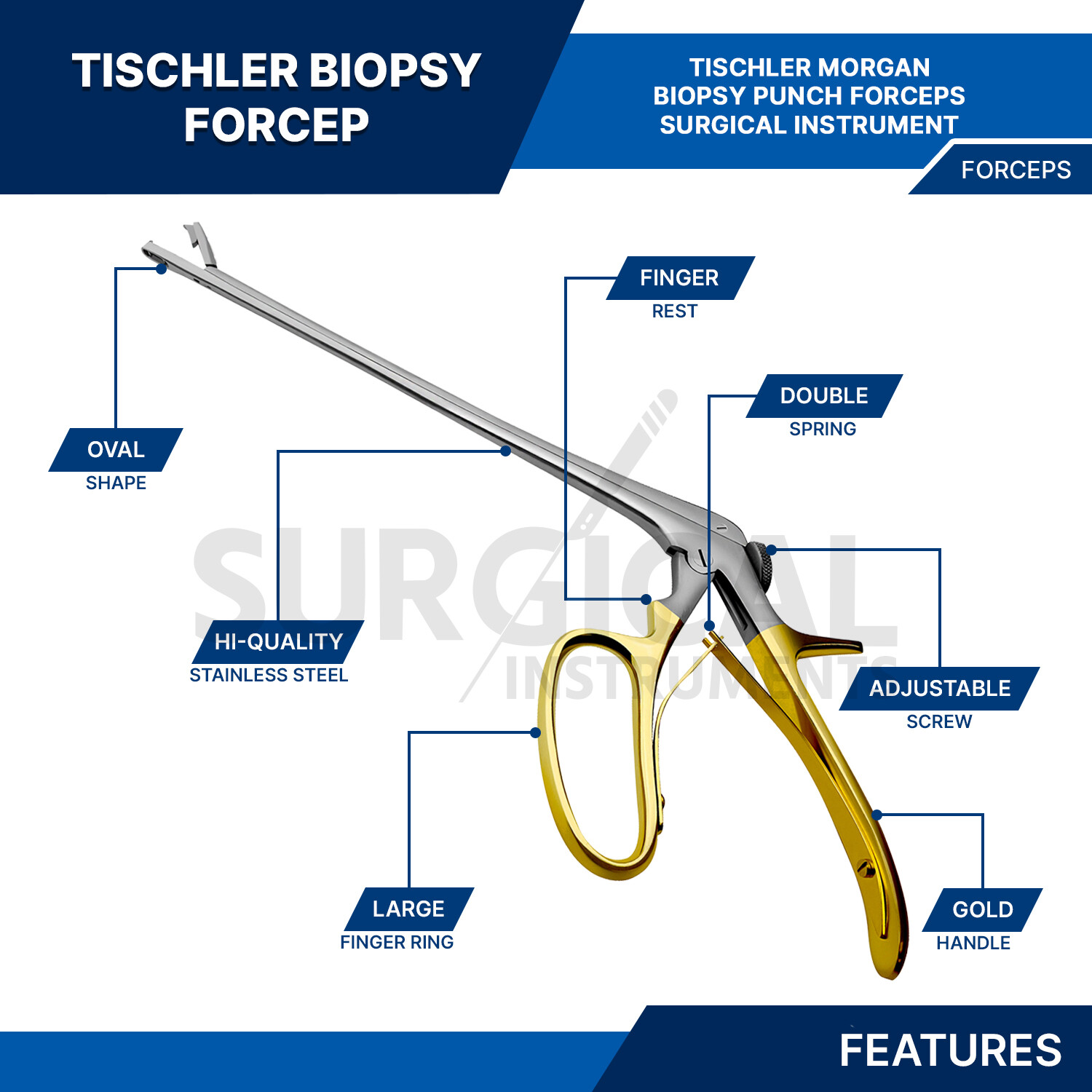 Tischler-Morgan Biopsy Forceps 3mmx7mm Bite 25cm Gold Handle Gynecology Surgical