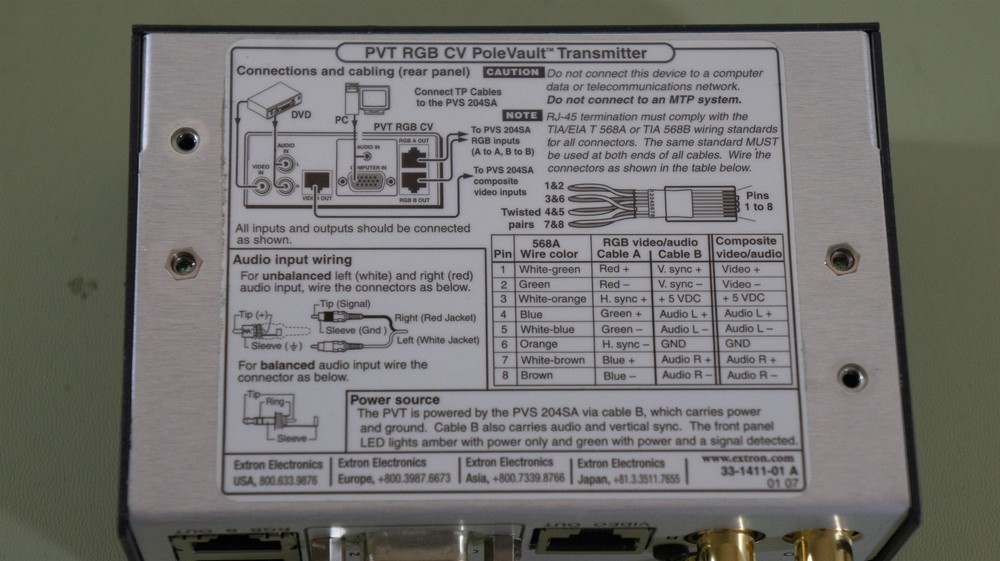 Extron PVT RGB CV PoleVault RGB Transmitter