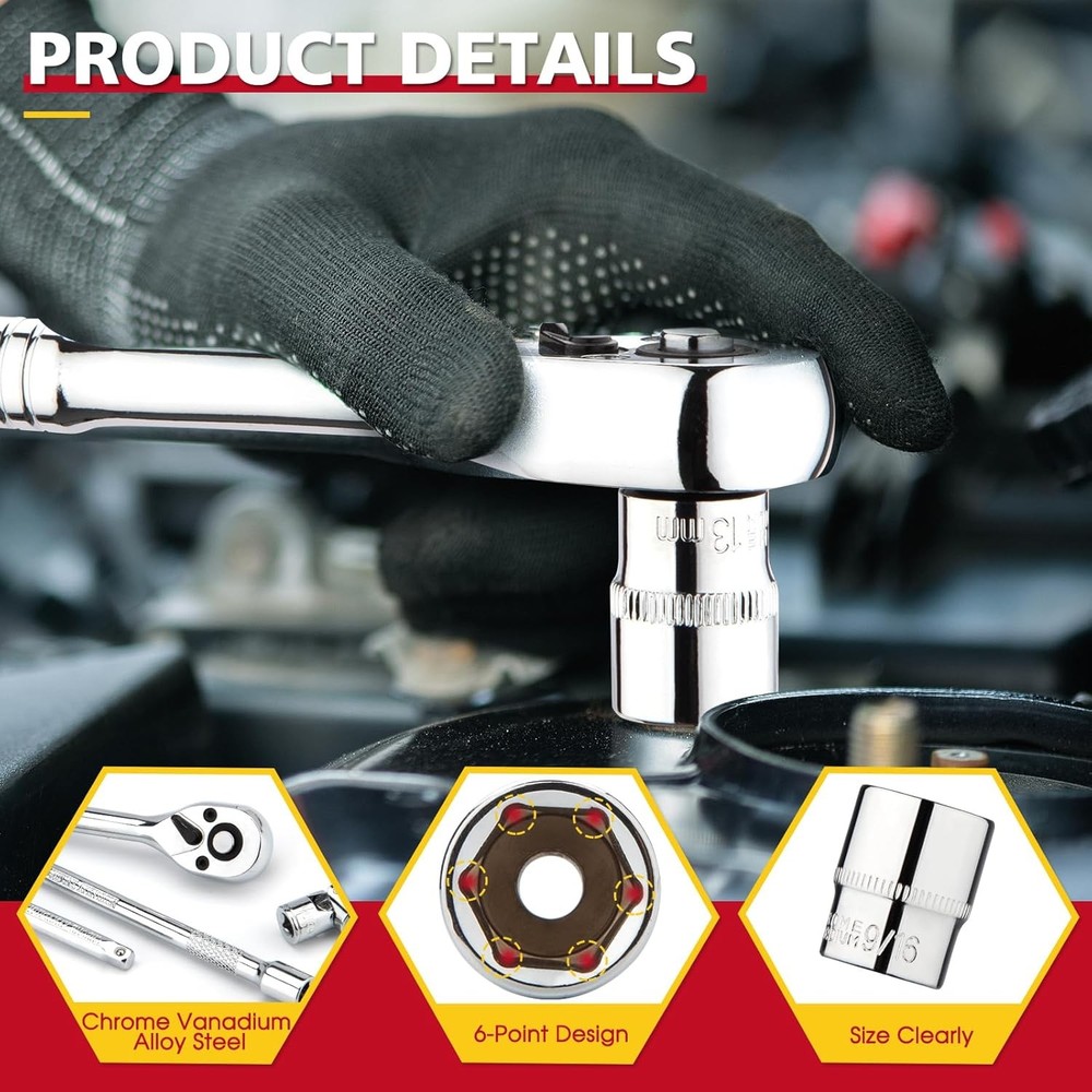 1/4" Drive Socket Set 74-Piece, 1/4” Drive Master Socket Set with Ratchets, 1/4"