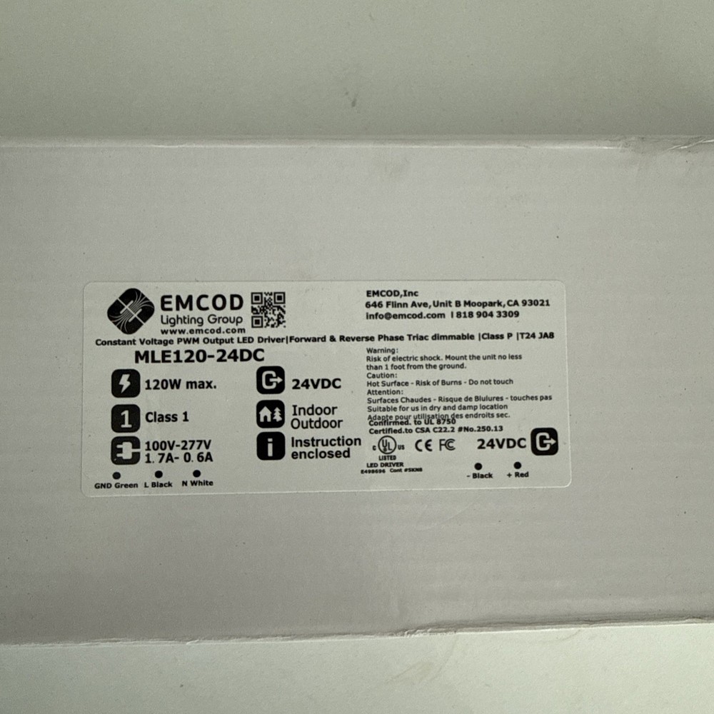 Emcod MLE120-24DC 110V-277V Universal Input Voltage | Triac Dimmable LED Driver