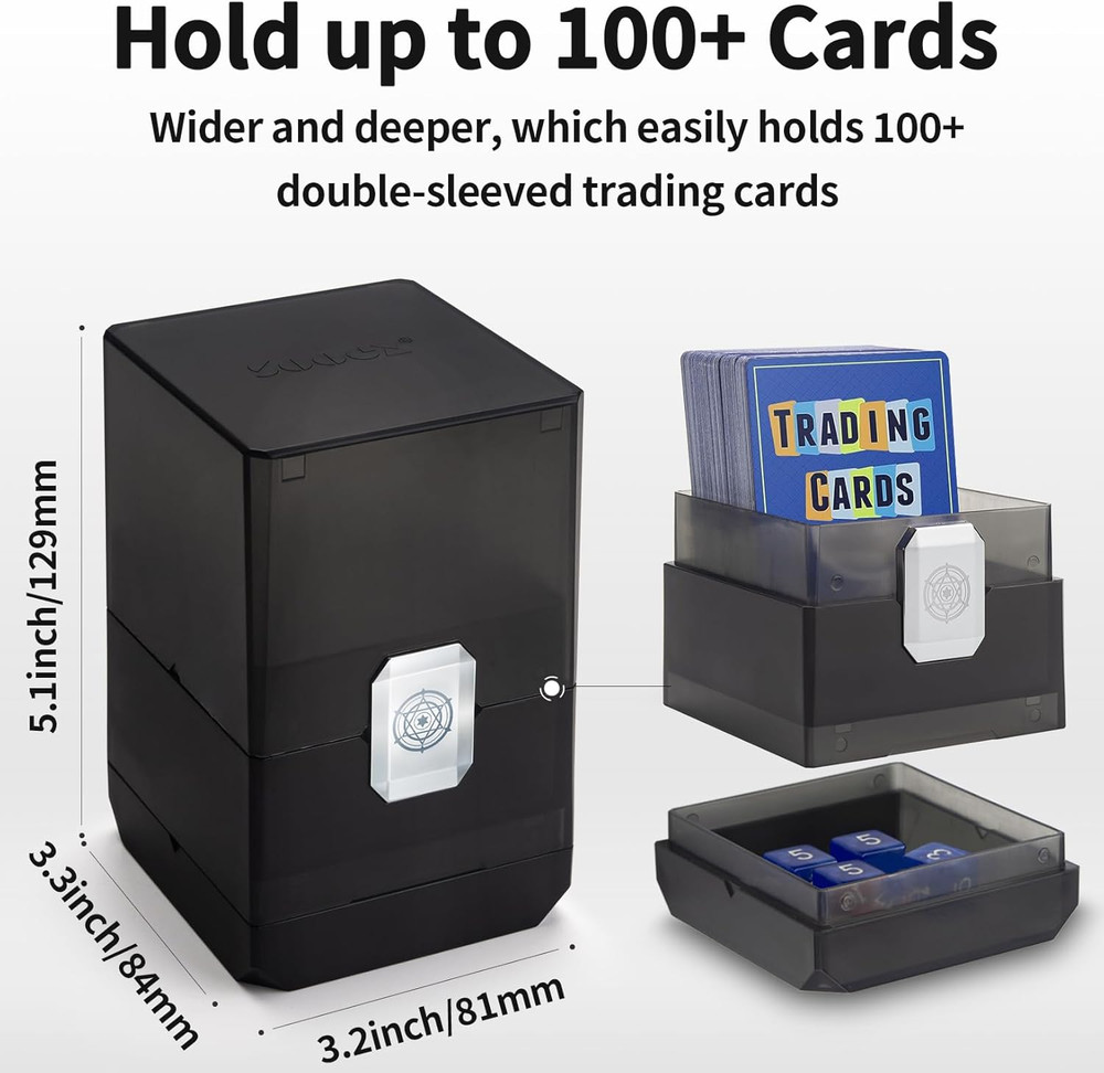Deck Card Box with Dice Storage, 100+ Deck Case Holder, Translucent Trading Card