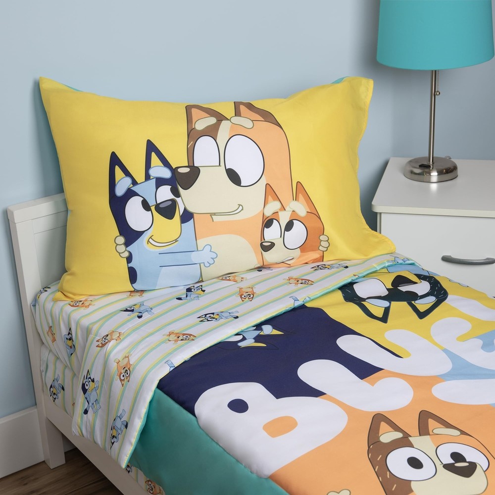 Bluey 4 Piece Toddler Bedding Set – Includes Comforter, Sheet Set –