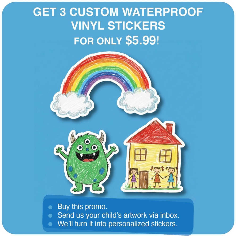 Custom Kids Artwork Stickers – Waterproof Vinyl, Personalized Gift