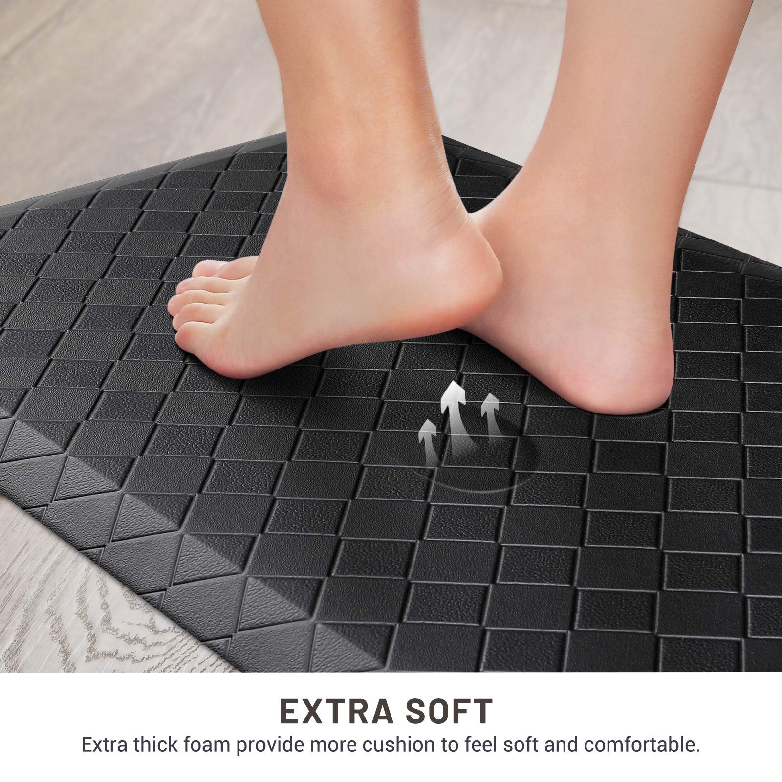 HappyTrends Floor Mat Cushioned Anti-Fatigue 28"L x 17.3"W x 0.5"Th, Black