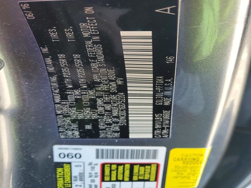 SIENNA 2016 Lid Motor Pull Down 5610465