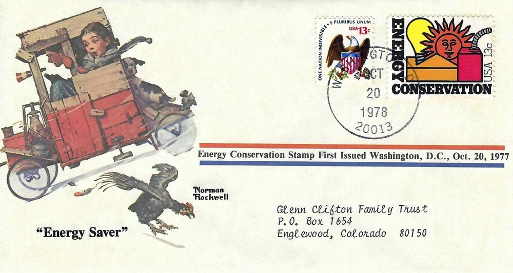 STAMP US SCOTT 1723 & 1596 "Norman Rockwell Commemorative Cover-Eneragy Saver"