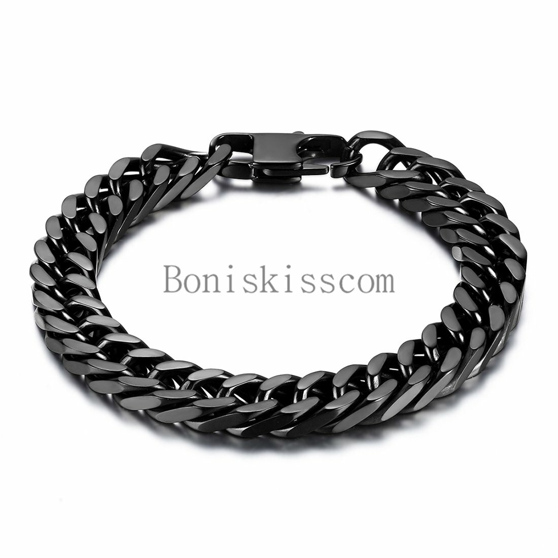 Durable Black Stainless Steel 10mm Heavy Wide Mens Curb Link Chain Bracelet 8"