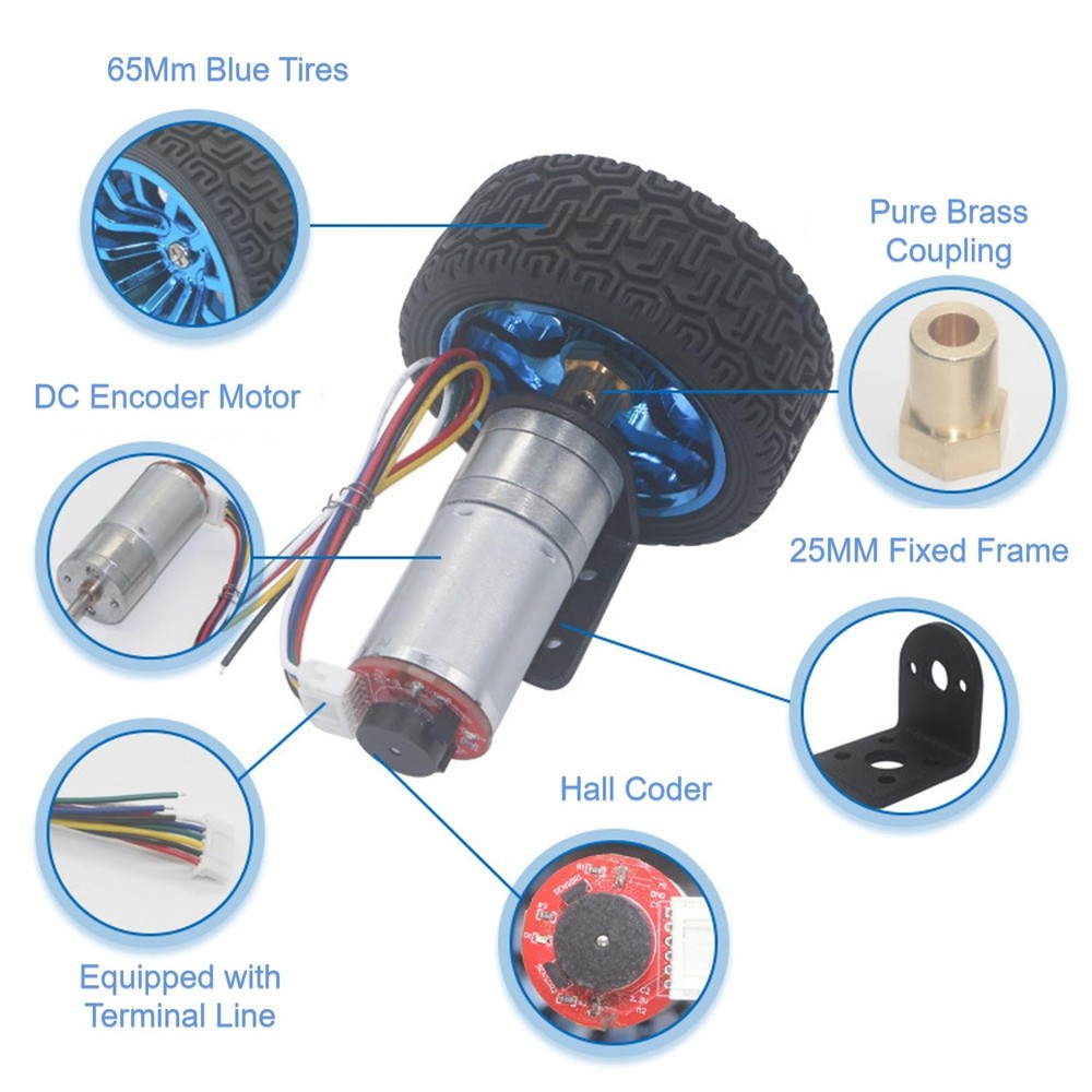 12V Motor with Encoder, DIY Encoder Gear Motor with Mounting Bracket 65mm Whe...