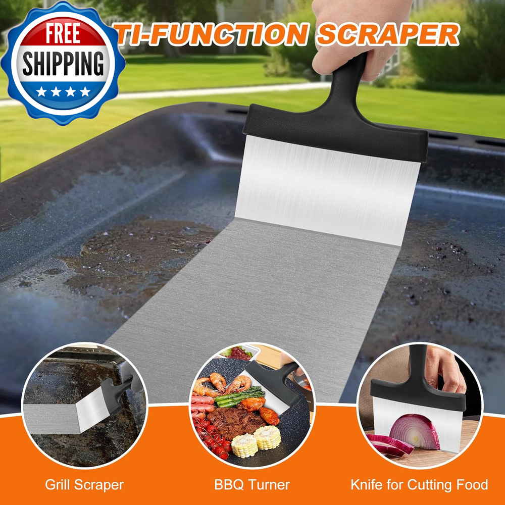 Griddle Scraper Stainless Steel Flat Top Grill Scraper with 5 Handle....