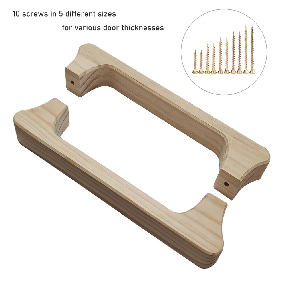 NUIBY Large Wooden Door Pull Handle, Solid Wood Handle for Inside