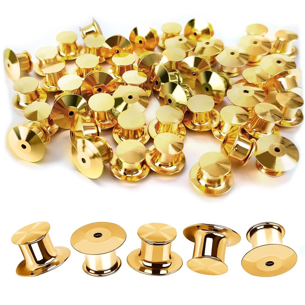 DUFEIMOY 30Pcs Metal Locking Pin Backs, Locks Keeper Clasp, Gold