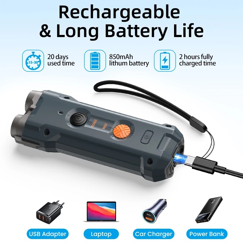 ROJECO 2 In 1 Ultrasonic Dog Repeller & Training Device with Flashlight
