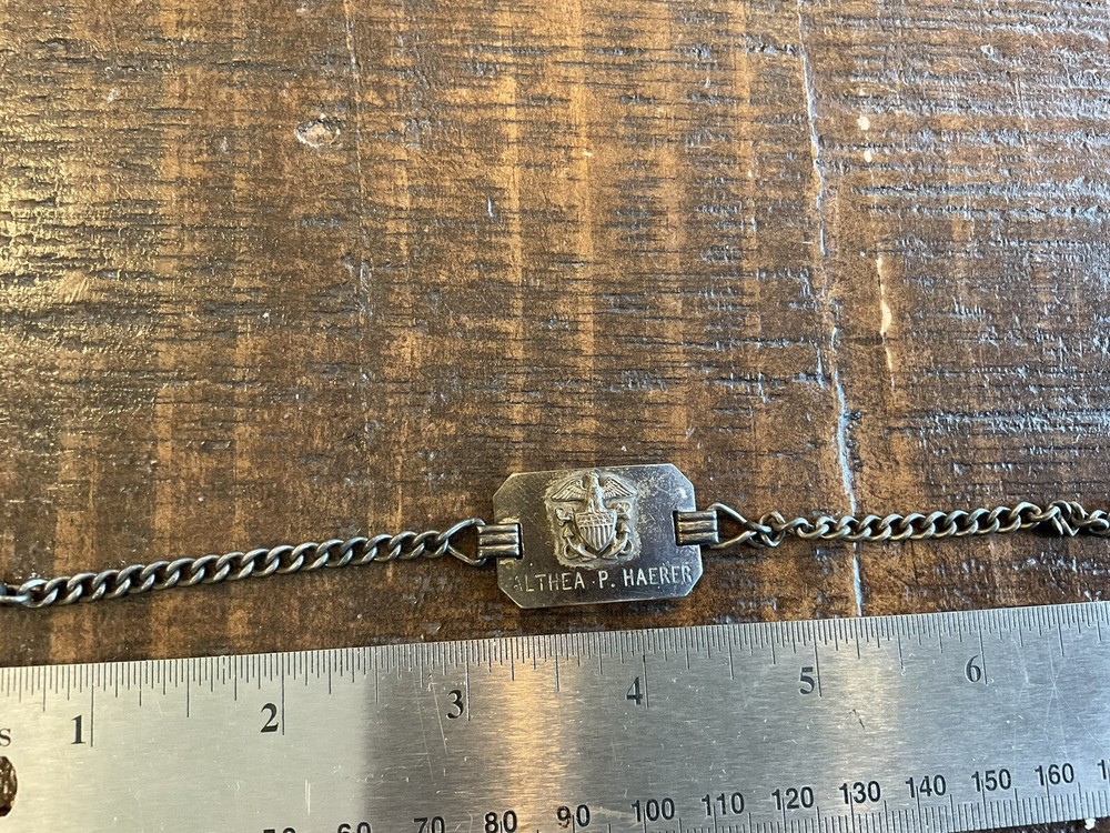 ORIGINAL WWI OR WWII STERLING ID BRACELET - WAVES OFFICER