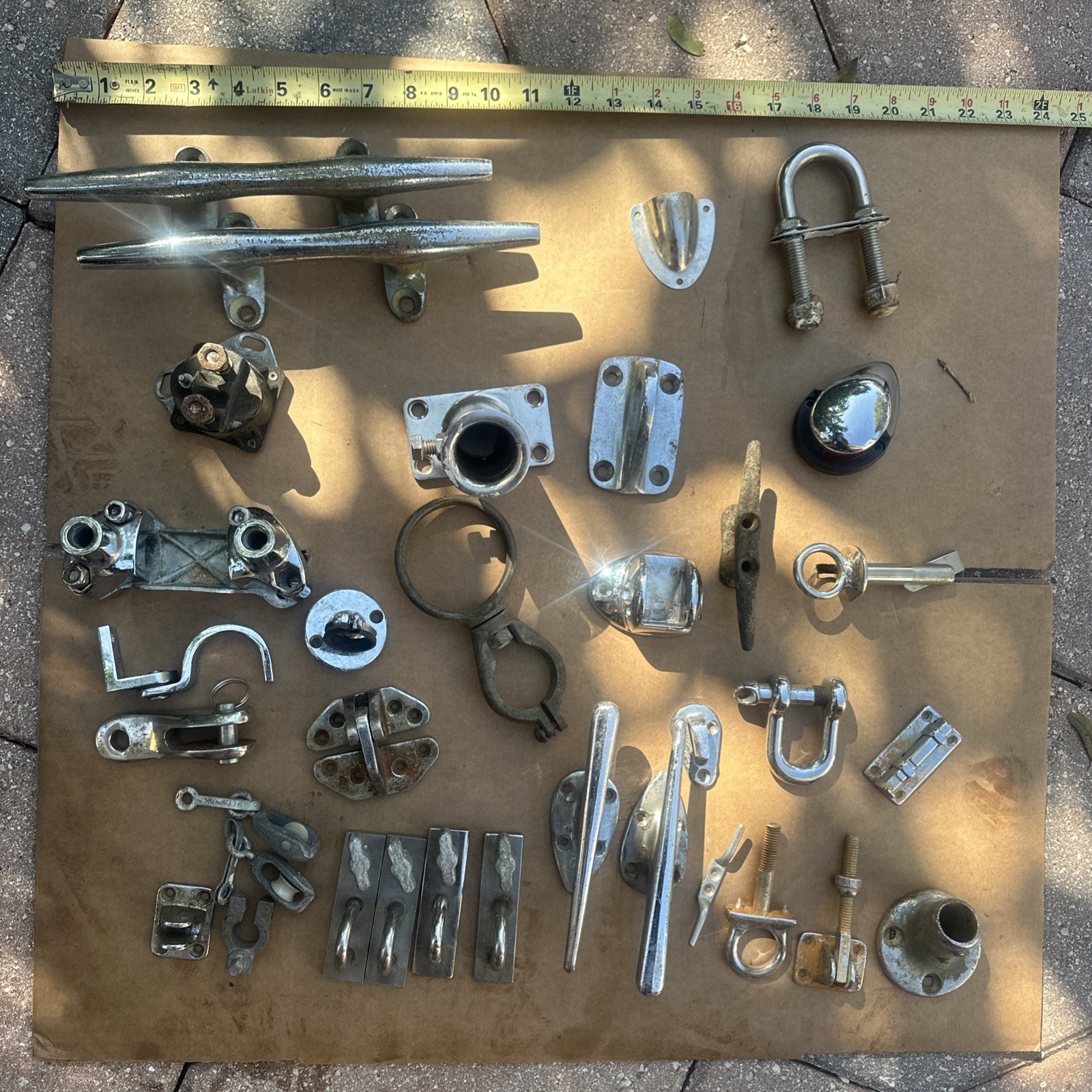Lot of 32 Pc. Vintage Chrome Boat Cleats, Mounts, Marine Sailing Boating Rigging