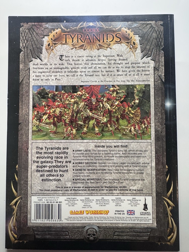 Warhammer 40K Codex Tyranids 3rd Edition 2001 Games Workshop Rulebook Rare Mint