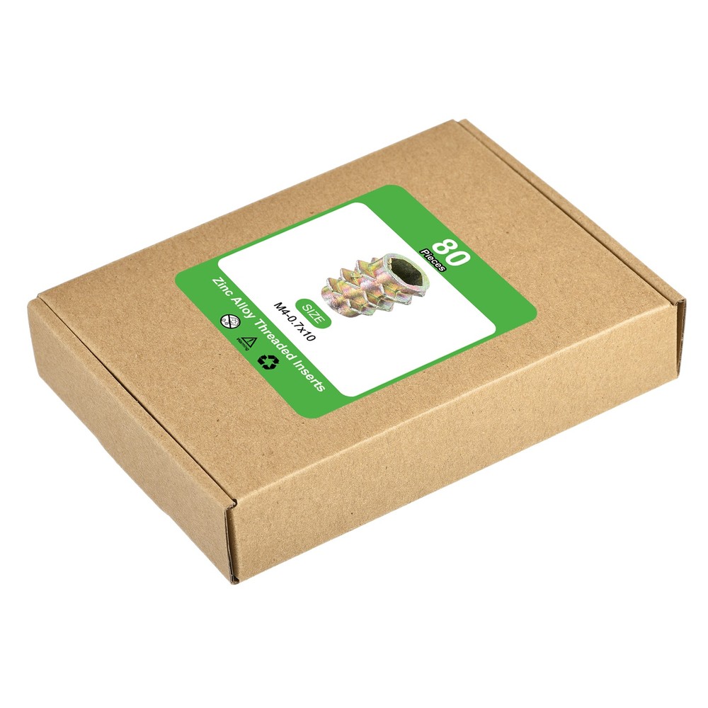 80Pcs Hex Threaded Inserts, M4-0.7x10 Zinc Alloy Hex-Flush Thread Insert