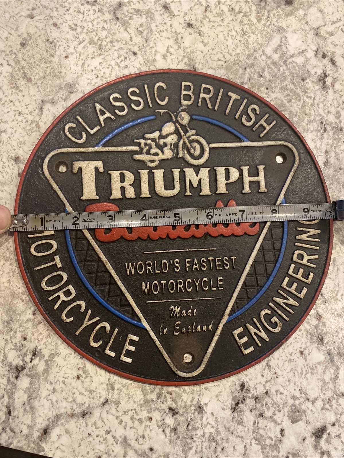 Triumph Motorcycle Sign Cast Iron Plaque Harley Davidson Collector Patina 3+LBS