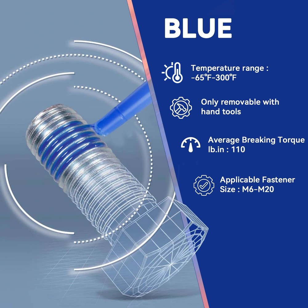Thread Lock Blue and Red, Threadlocker Medium High Strength, blue