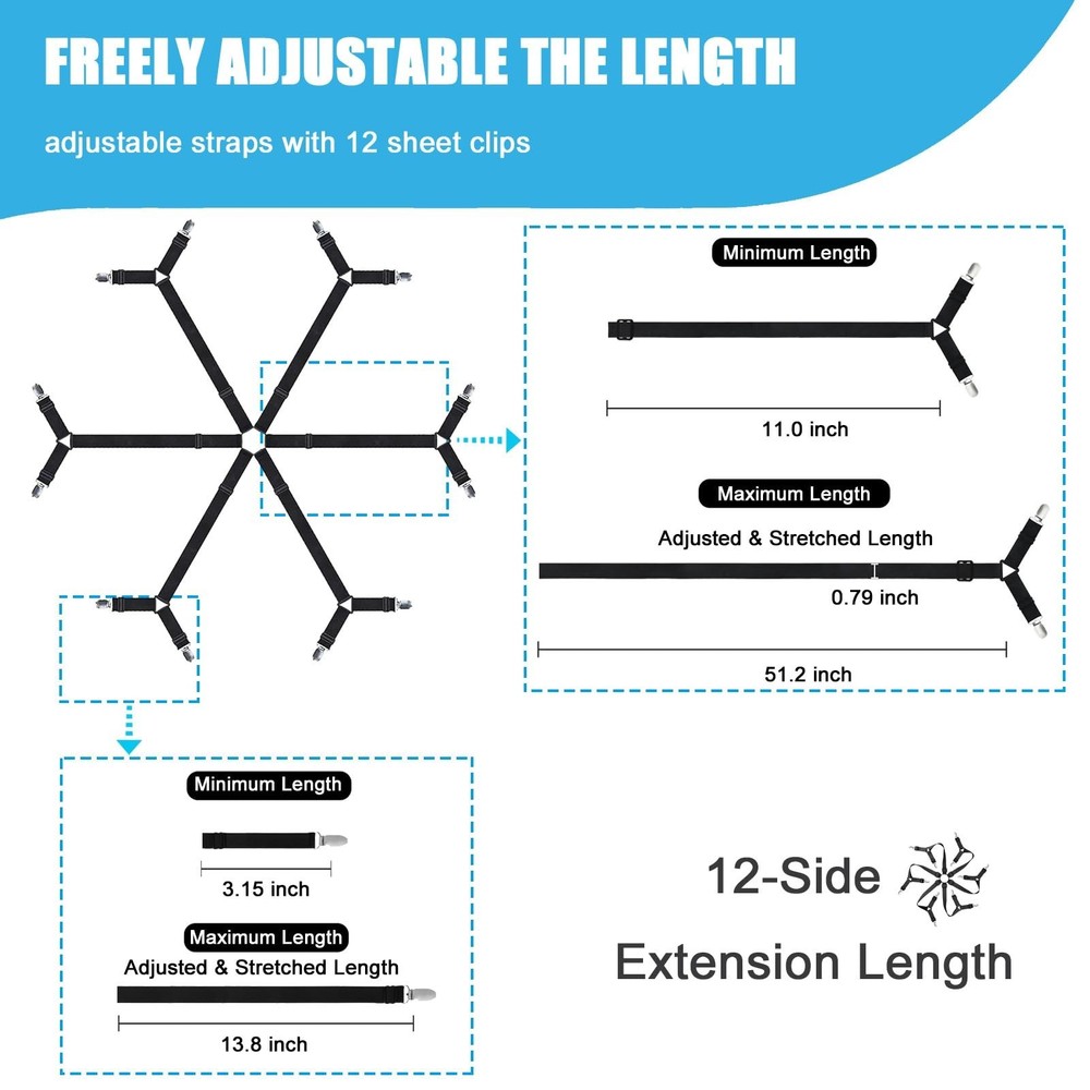 Bed Sheet Holder Straps, Adjustable Elastic Fitted Sheet Strap Tablecloth Cli...