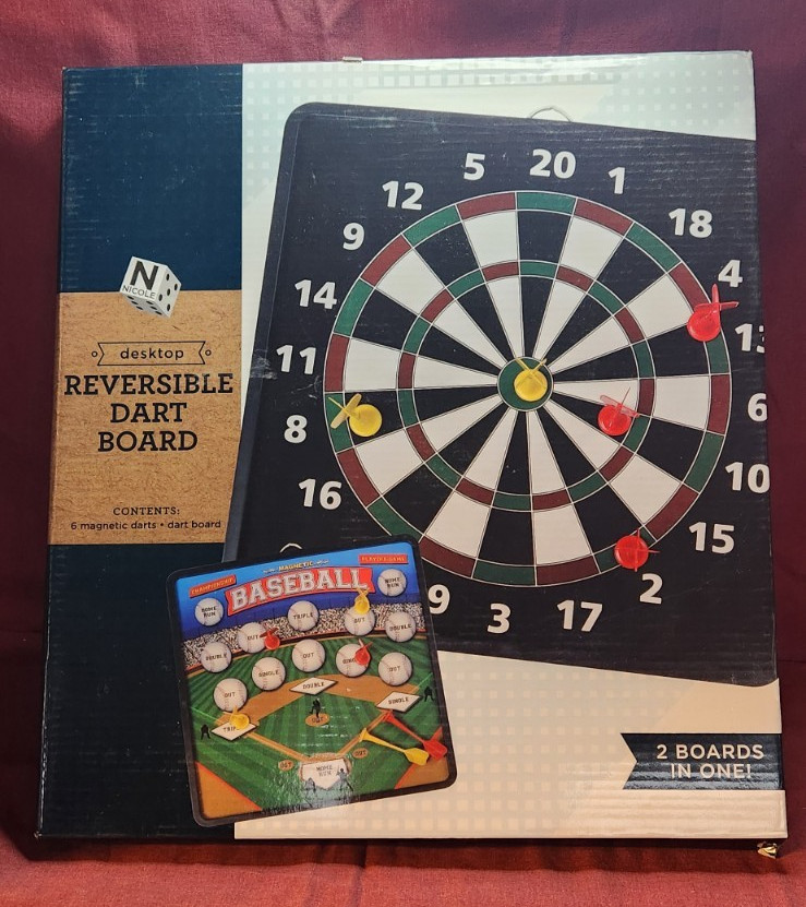 Reversible Dart Board - Tradition & Baseball Version - Includes 6 Magnetic Darts