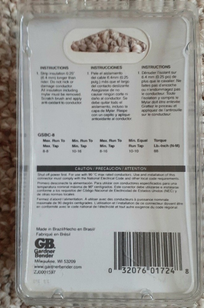 Gardner Bender GSBC-8 16Str-8 AWG Split Bolt Connector 2-Per Pack ~ NOS
