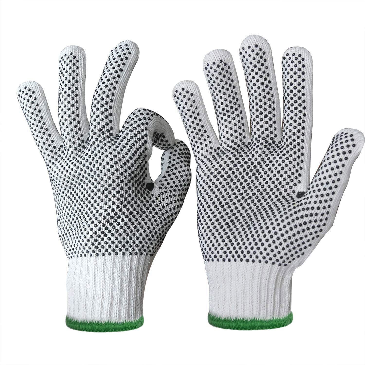 EvridWear Cotton Polyester String Knit Work Gloves With Two Side Dots, 12 Pairs