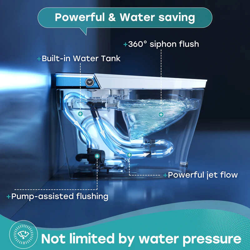 HOROW Smart Toilet Bidet with Powerful Flush Auto Open/Close Lid Deodorization