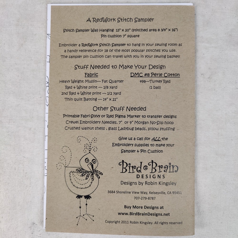 A Redwork Stitch Sample 526 Wall Hanging Stitchery Stitching Template 13" x 20"