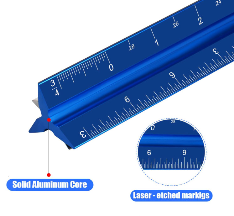 12" Architectural Scale Ruler, Aluminum Scale, Triangular Ruler, Scale Ruler
