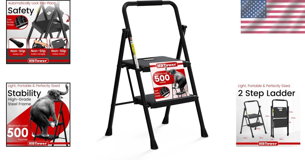 Compact Folding Step Stool with Non-Slip Pedals - Easily Transportable