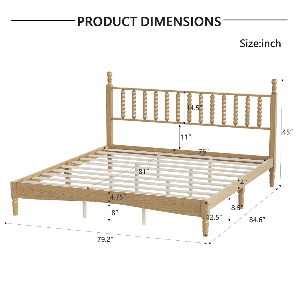 King Platform Bed Retro Frame With Gourd Headboard No Box Spring