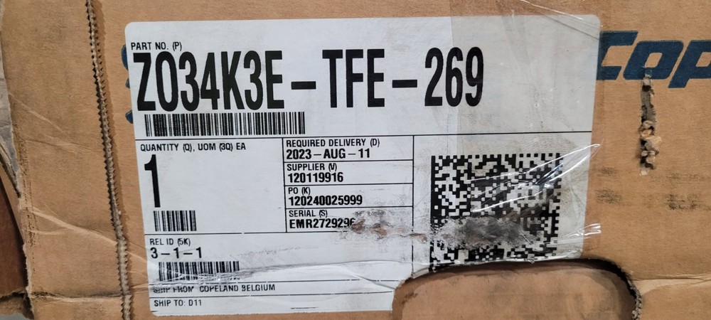 Emerson Copeland Scroll Compressor Z034K3E-TFE-269 NEW