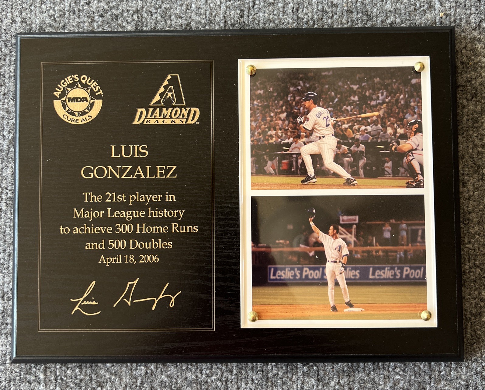 Arizona Diamondbacks Luis Gonzalez Augie's Quest 2006 Plaque Lmimited #105/500