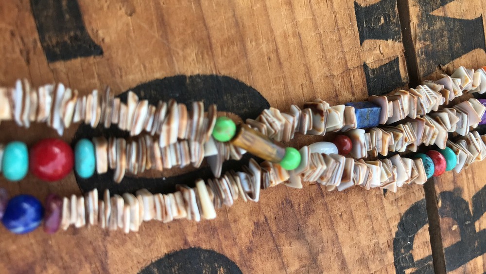 Beaded Shell Necklace With Colored Beads Native Southwestern Triple String
