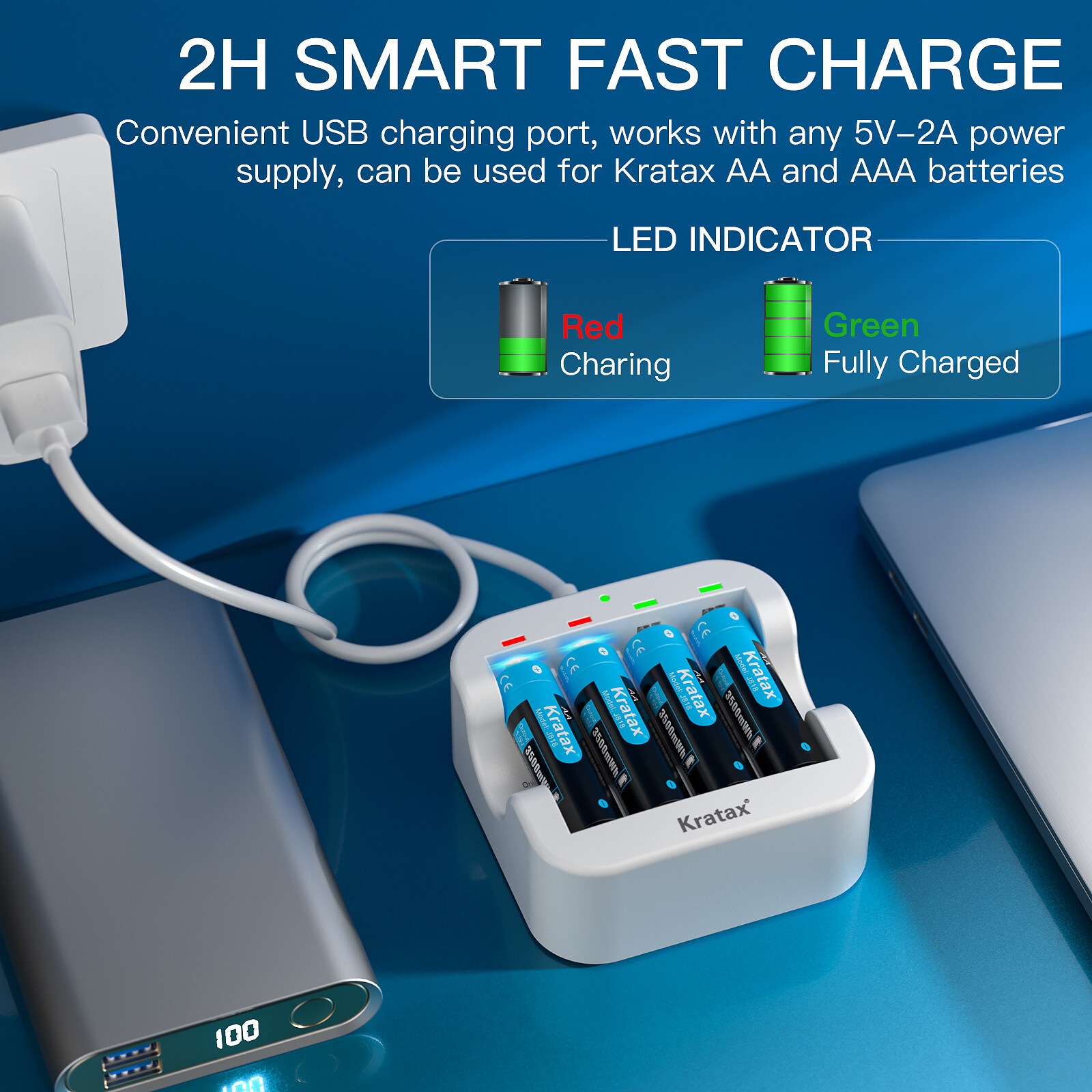 1.5V Rechargeable Lithium AA Batteries 350OmWh,USB Li-ion Battery Charger LOT