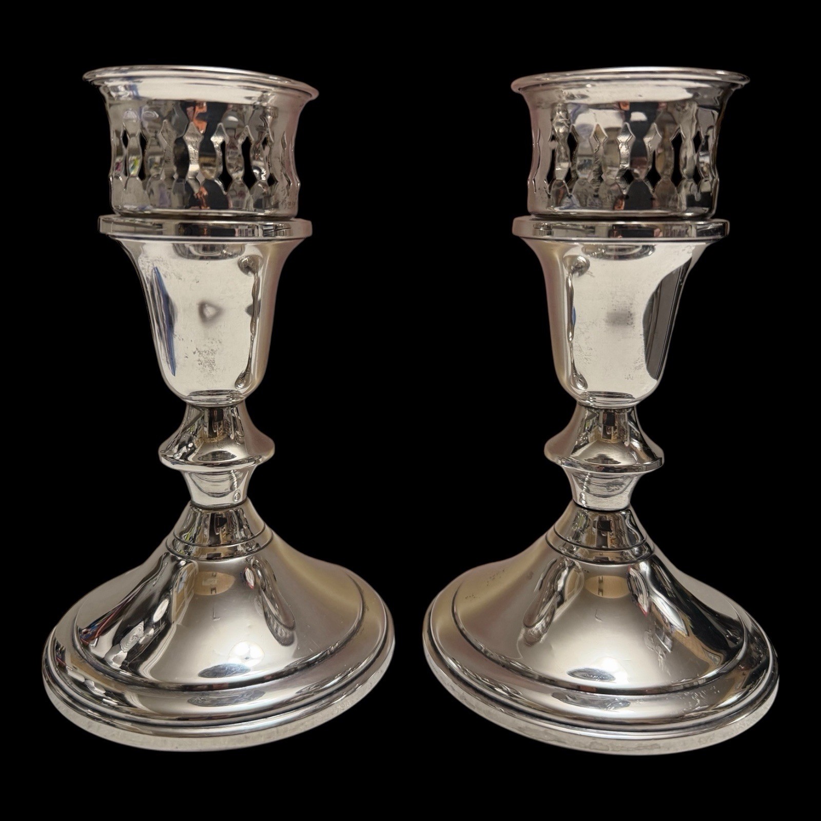 2 Towle #734 Silver Weighted Candle Holders with Sterling Filigree Adapters #51