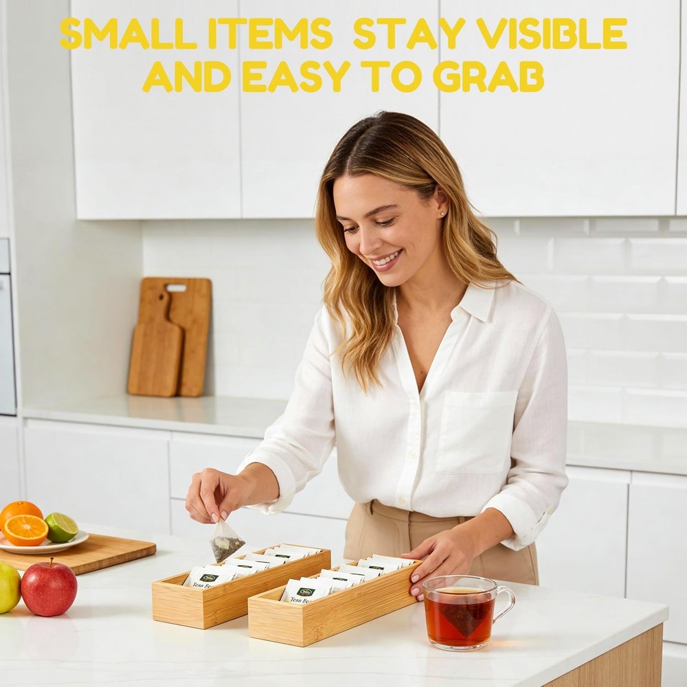 lilLittle Bamboo Drawer Organizer 5 Pcs Kitchen Organizer Set, Multi Purpose