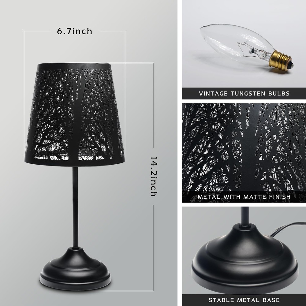 3 Level Dimmable Touch Table Lamp, Black Metal Tree Pattern Shadow Lamp, Smal...
