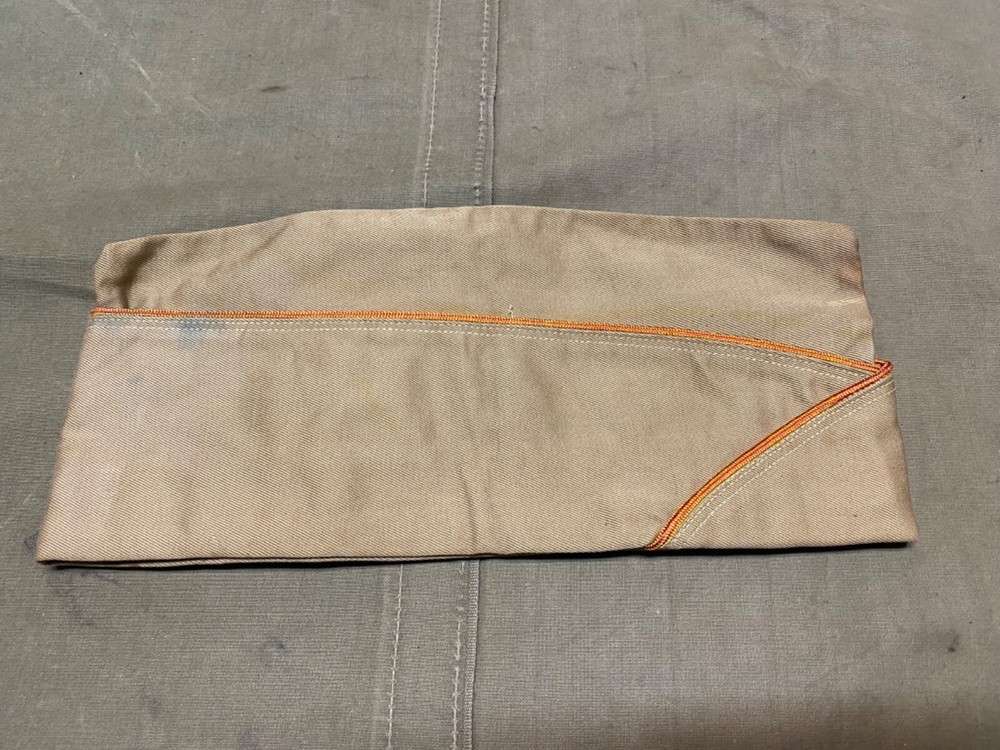 ORIGINAL WWII US ARMY ORDNANCE CORP SUMMER KHAKI OVERSEAS CAP-MEDIUM