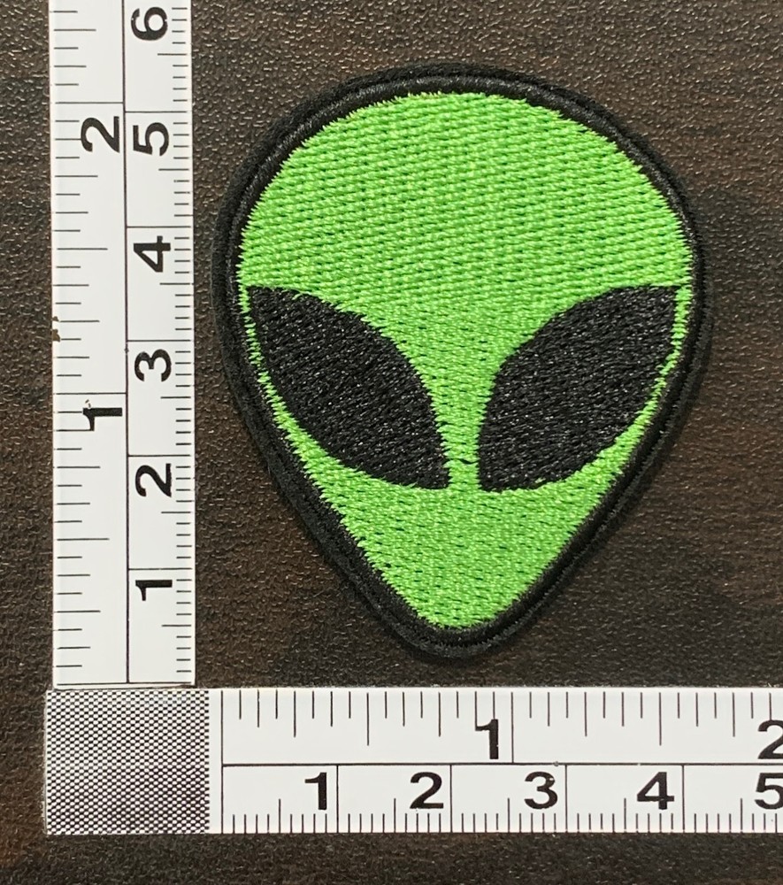 Green Alien Head Embroidered Iron On Patch