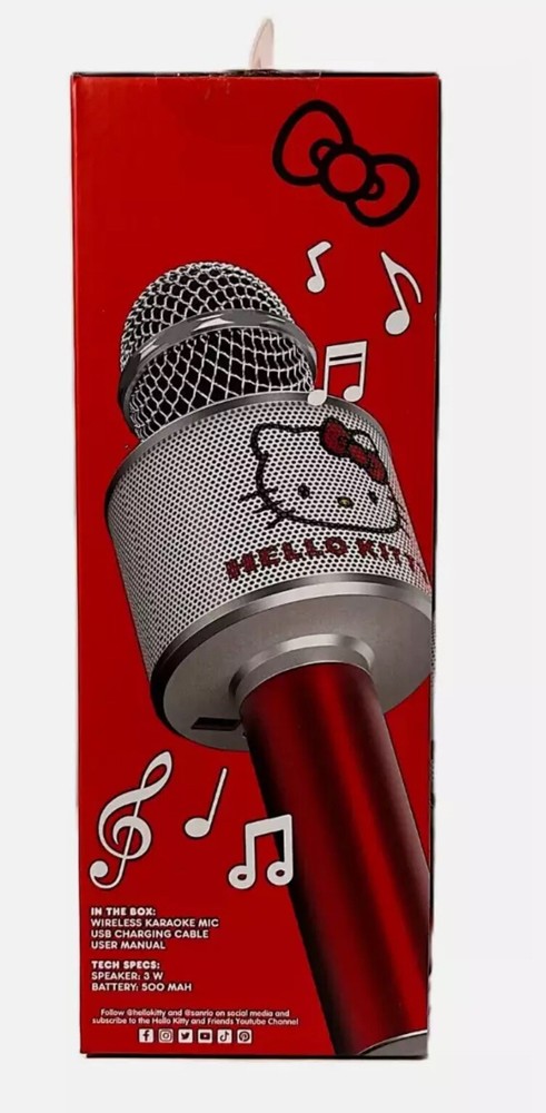 Hello Kitty Bluetooth Karaoke Microphone & Wireless Speaker USB Charging Red NIB