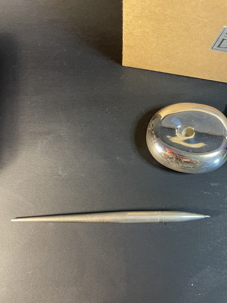 Silver Plate Dansk Clock And Pen Set -as Is Not Working